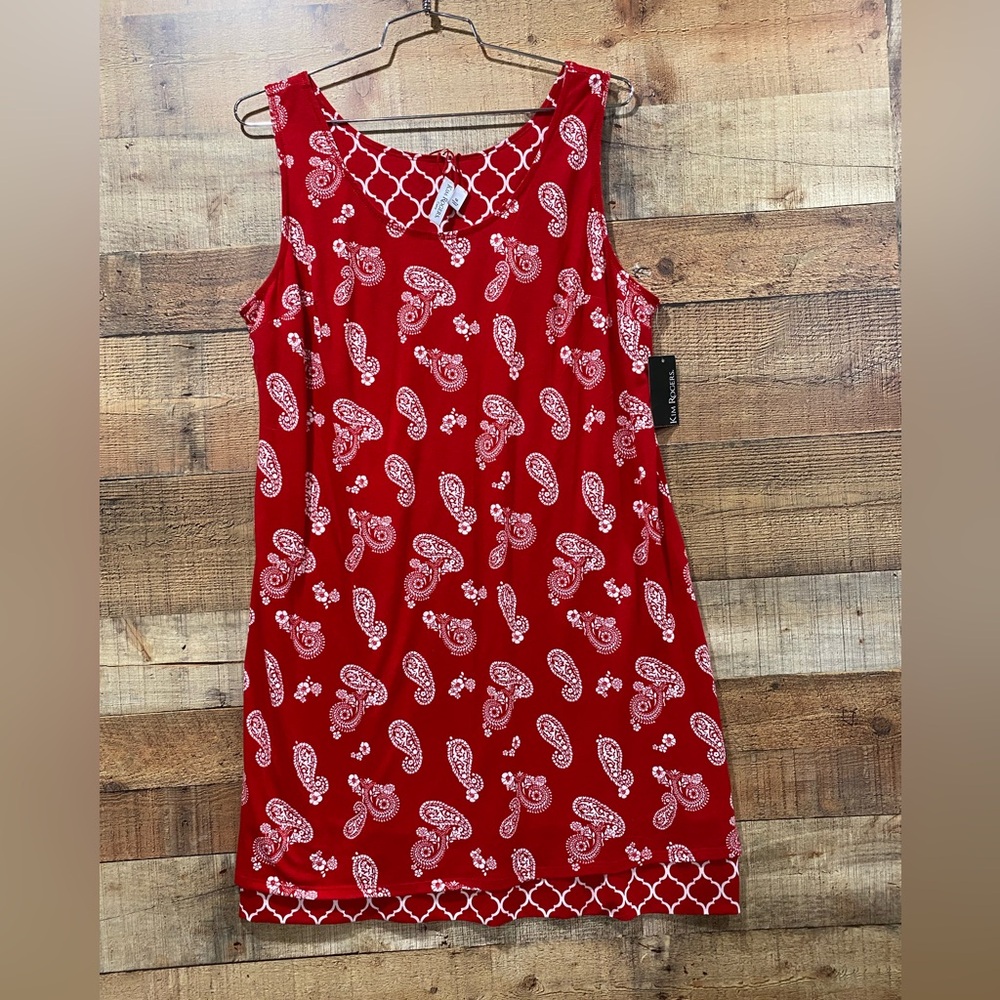 New With Tags Kim Rogers Belk Sleeveless Red & White  Reversible Dress Size 1X